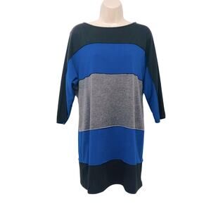 Coco Bianco Color Block Scoop Neck Tunic Dolman Sleeve Blue Gray Black
